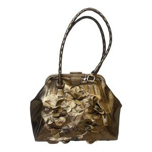 Patricia Nash Corrie Frame Kisslock Bag Floral Bouquet Tote Metallic Gold Purse